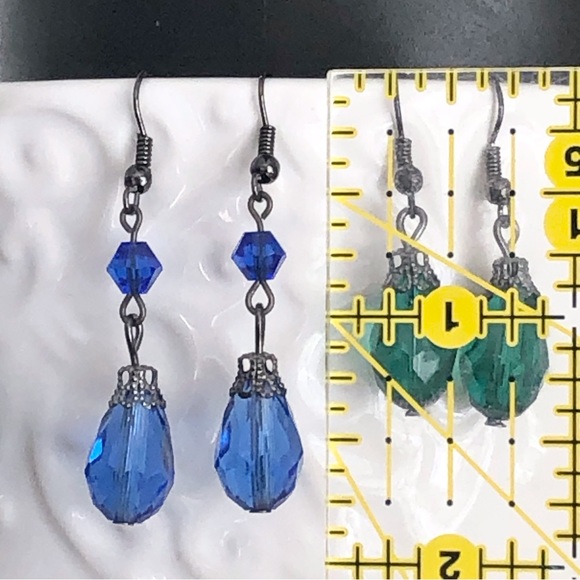 New Dangling Drop Glass Handmade Black Earrings Sparkling Elegant Fancy Classic - Picture 5 of 5